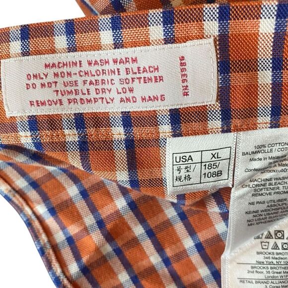 Brooks Brothers Men’s Sz XL Orange Blue Plaid Classic Button Down Collar Shirt - Picture 7 of 7